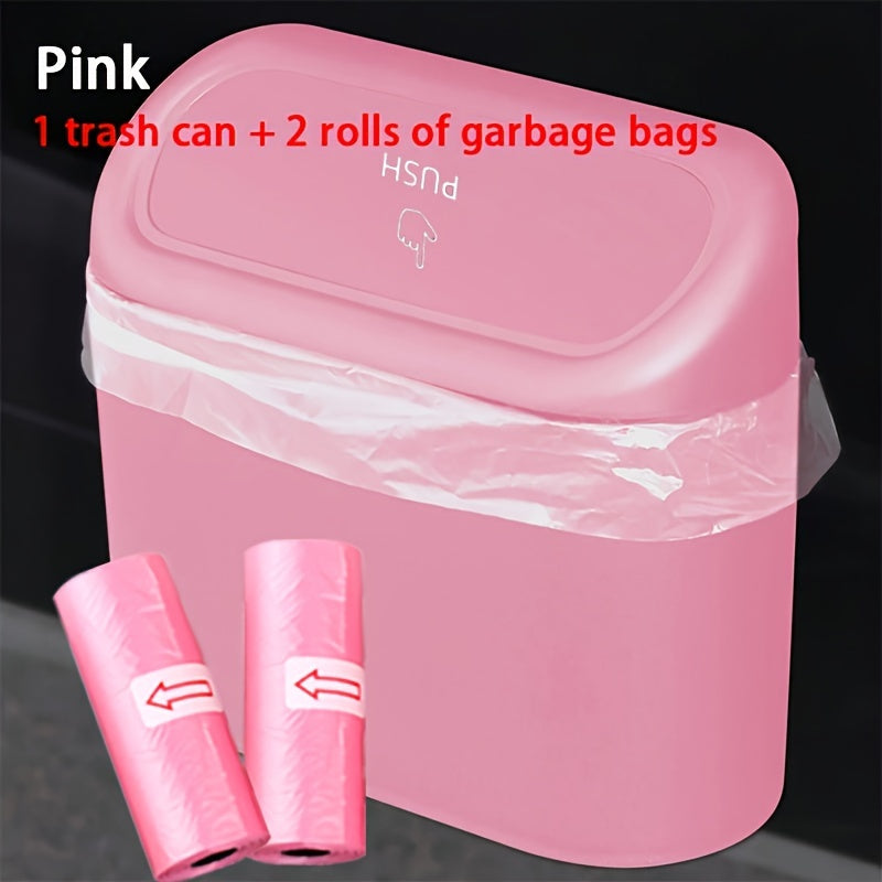 3pcs/set -1pc Trash Can + 2 Rolls Of Garbage Bags, Car Side Door Hanging Storage Box, Mini Creative Car Trash Can