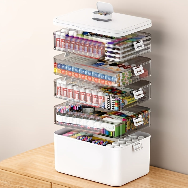 A Multifunctional Plastic Storage Box with a Handle - No Assembly Required, Perfect for Organizing Sewing Tools, Medications, Hair Accessories, Art Supplies, Medical Storage, Cosmetics, And Toys - a Home Storage Solution, Sho