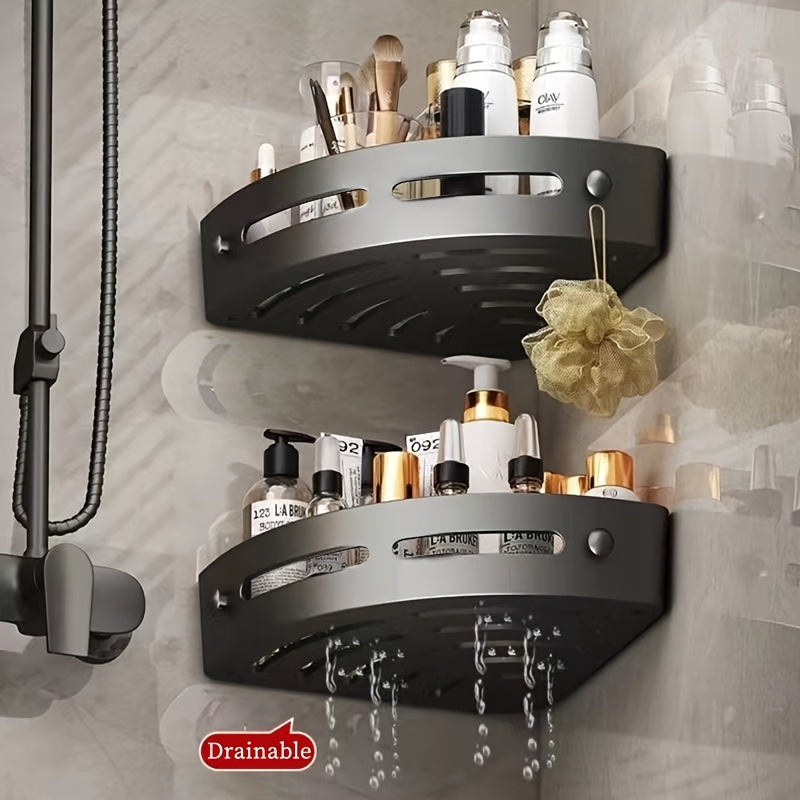 2-Tier Corner Shower Caddy Organizer - Space-Saving, No-Drill Wall-Mounted Bathroom Storage Rack With Adhesive Mounts, Durable ABS Plastic, 2pcs Shower Shelves For Shampoo & Essentials, Shower Caddies