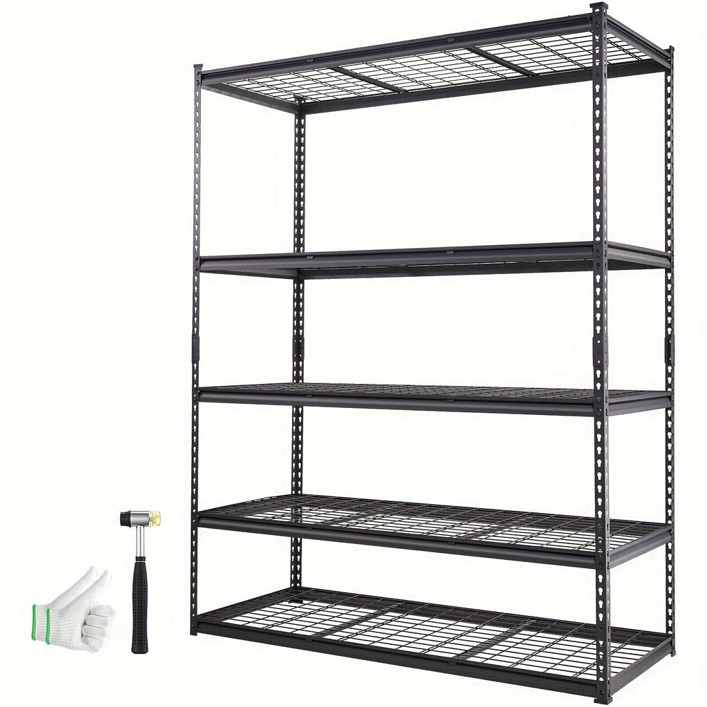 5-Tier Adjustable Storage Shelving Unit - 2000 Lbs Total Capacity, Heavy Duty Garage Shelves, Metal Organizer Wire Rack, Black, 60" L X 24" W X 78" H, Split Into Two Racks, Non-Slip Rubber Feet, Perfect For Kitchen Pantry, Ba