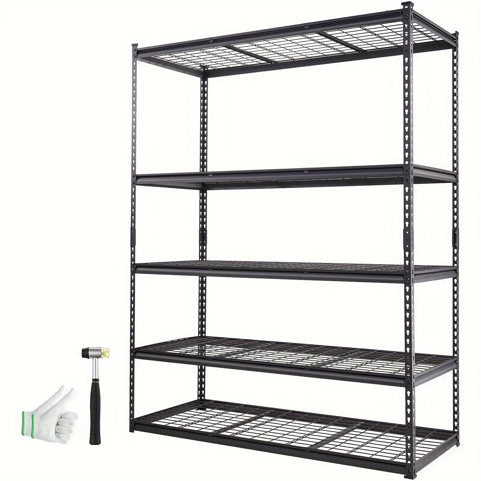 5-Tier Adjustable Storage Shelving Unit - 2000 Lbs Total Capacity, Heavy Duty Garage Shelves, Metal Organizer Wire Rack, Black, 60" L X 24" W X 78" H, Split Into Two Racks, Non-Slip Rubber Feet, Perfect For Kitchen Pantry, Ba