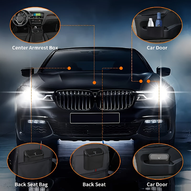 3pcs/set -1pc Trash Can + 2 Rolls Of Garbage Bags, Car Side Door Hanging Storage Box, Mini Creative Car Trash Can
