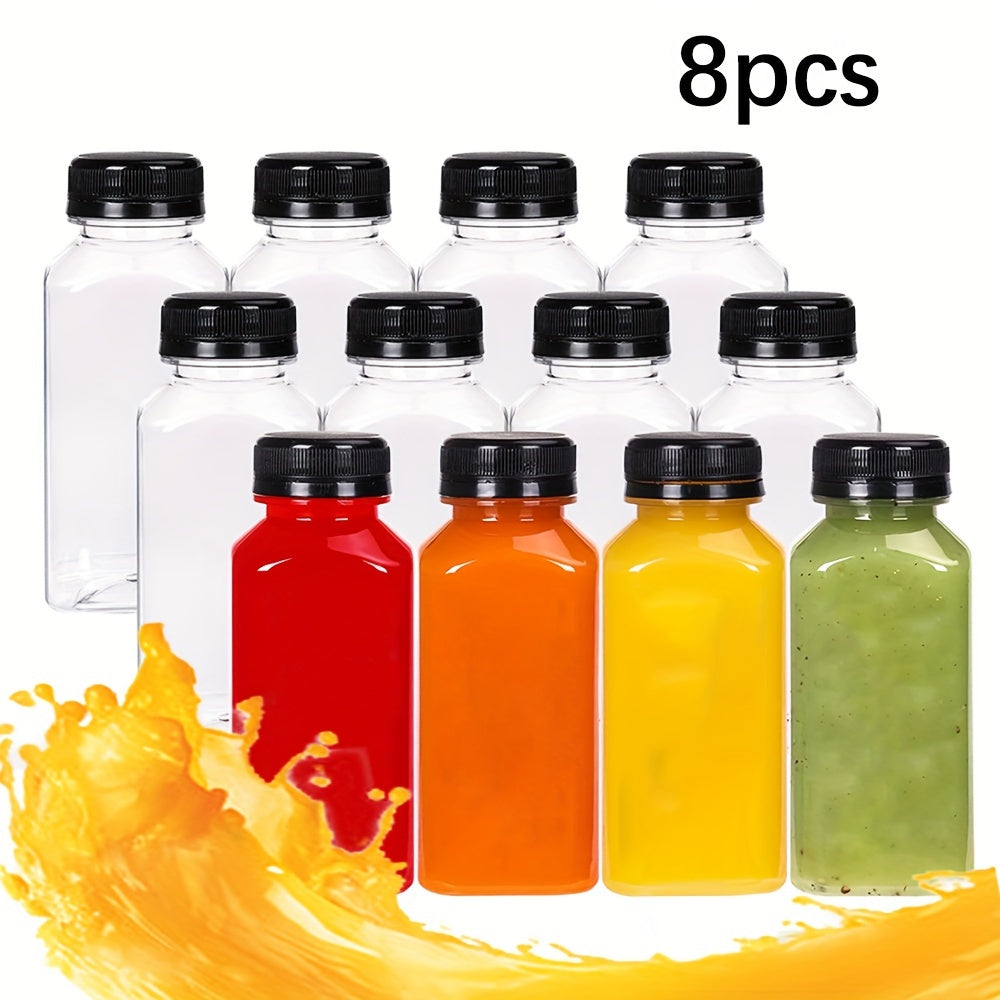 8pcs, Empty Drink Bottles, 17oz Plastic Juice Bottles With Black Lids, Reusable Juice Storage Containers For Storing Water And Homemade Beverages