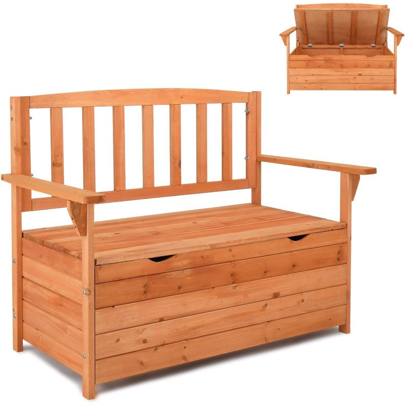 Extra Large 44" Solid Wood Storage Ottoman with Backrest & Armrests - Heavy-Duty 440lb Weight Capacity, High Quality Cover Compatible, Multi-Functional Patio Garden Furniture, Sturdy Construction for Deck, Backyard, or Poolsi
