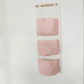 1pc Large Capacity Pink Plaid Hanging Storage Bag - Multifunctional, Waterproof, Breathable Fabric Organizer with Multiple Compartments for Home Organization, Clothes Organizer Storage