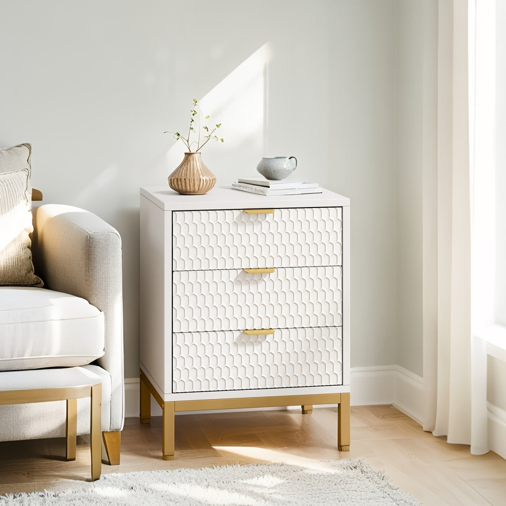25.8" White Wooden 3-Drawer Nightstand - Modern Bedside Table With Storage, Tall End Table For Bedroom, Minimalist Dresser With Smooth Gliding Drawers, Contemporary Bedroom Furniture With Sturdy Wooden Frame (1pc)