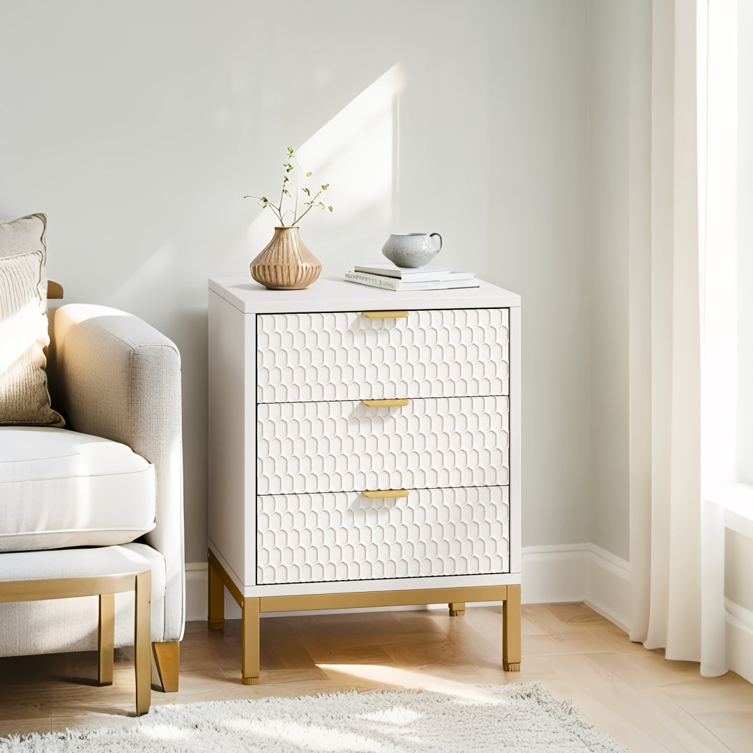 25.8" White Wooden 3-Drawer Nightstand - Modern Bedside Table With Storage, Tall End Table For Bedroom, Minimalist Dresser With Smooth Gliding Drawers, Contemporary Bedroom Furniture With Sturdy Wooden Frame (1pc)