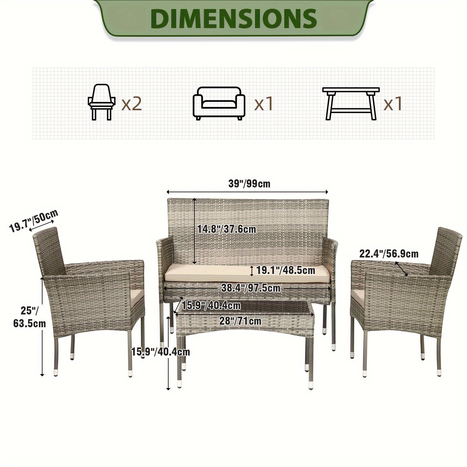 4 Pieces Patio Furniture Set - Wicker Rattan Sofa with Soft Cushion and Glass Table - Outdoor Furniture for Garden, Yard, Pool, or Backyard - Perfect for Relaxing and Entertaining - Ideal Gift for Housewarming