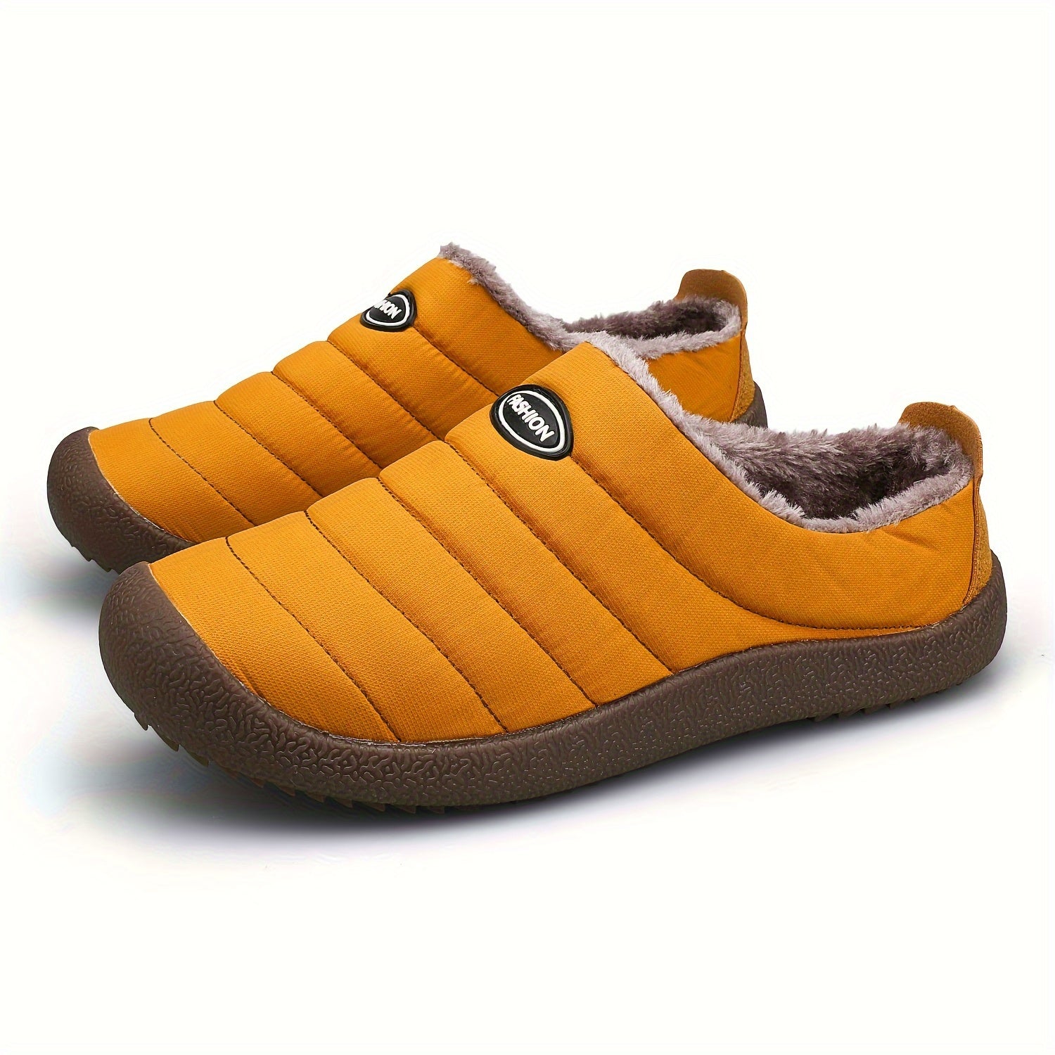 Cozy Fleece-Lined Slippers for Fall & Winter - Soft, Warm Fabric House Shoes with Non-Slip Rubber Sole, Striped Design, Perfect for Indoor & Outdoor Activities, House Slippers