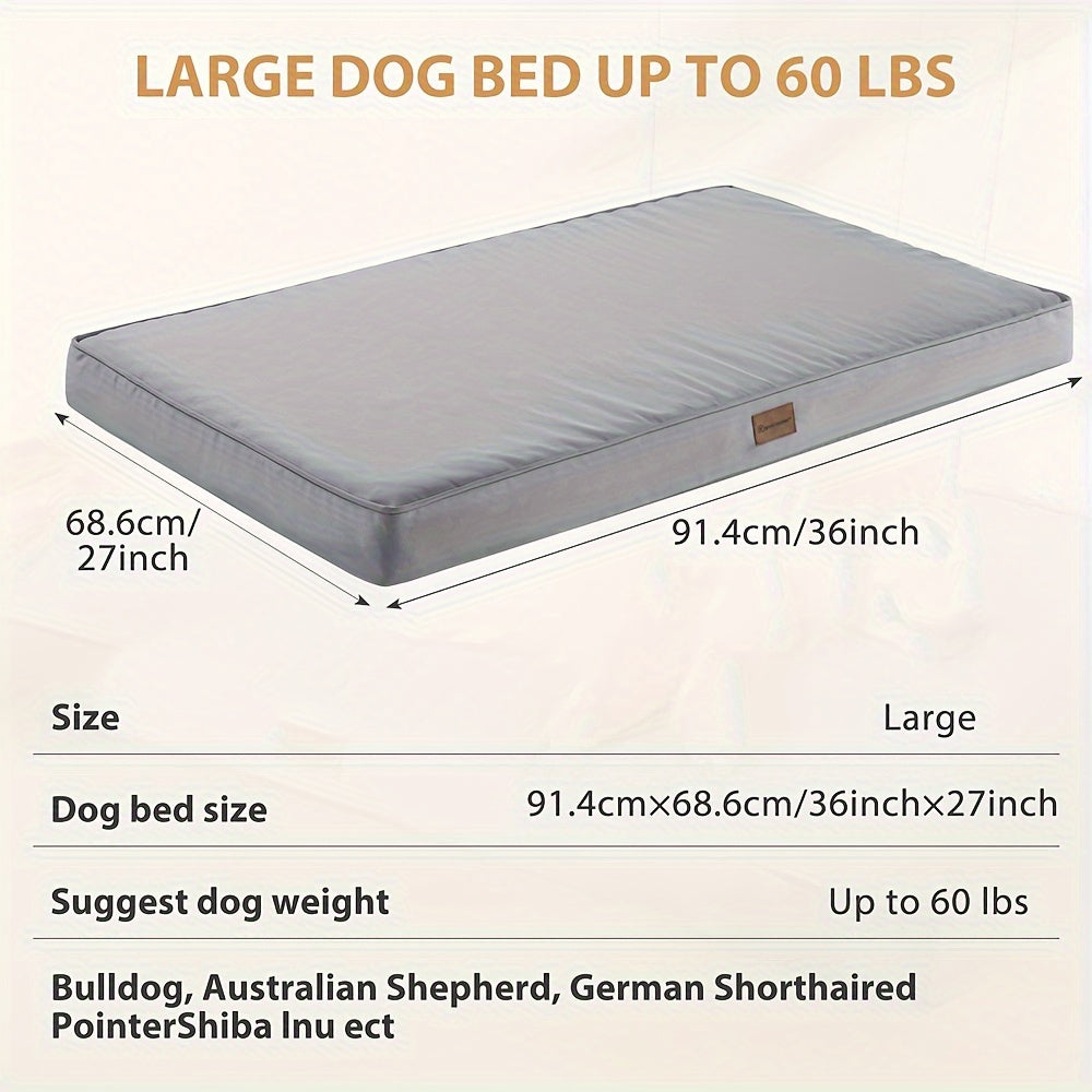 36" High Quality Dog Bed for Large & Medium Dogs - Washable Orthopedic Foam Crate Pad with Removable Cover, Gray - Durable Outdoor Patio Furniture & Kennel Mattress for Comfortable Sleep, Large Dog Bed