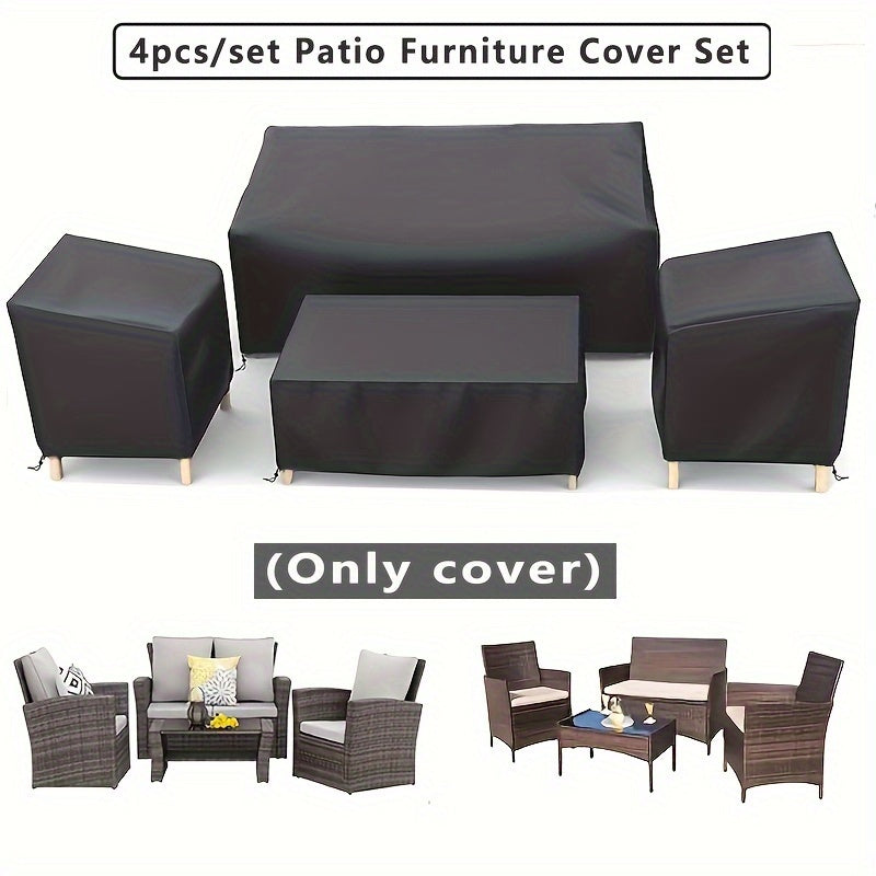4pcs/set Patio Furniture Cover, 210D Heavy-duty Waterproof Outdoor Furniture Cover, 1 Sofa Cover, 2 Chair Covers, Windproof Coffee Table Cover With Adjustable Drawstring, Suitable For Living Room, Courtyard, Balcony And Terra