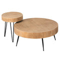 Farmhouse 2pcs Modern Coffee Table Set, Nesting Table Round Natural Finish with Handcrafted Wood Ring Motif, Patio Furniture, Garden Decor, Rustic Design, Farmhouse Style, Durable Wood, Solid Build, Accent Tables, Side Tables
