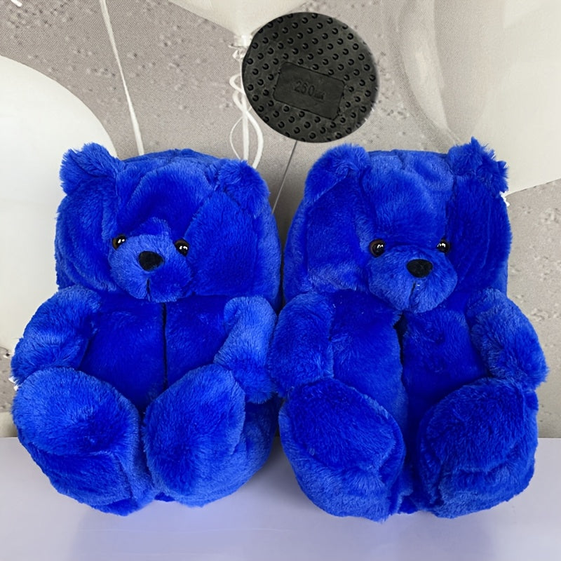 Cozy Women's Plush Slippers with Waterproof Soles - Cute Bear Design, Soft Microfiber, Indoor/Outdoor Comfort Footwear, Available in Multiple Colors, House Slippers