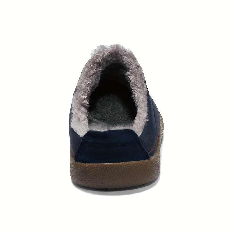 Cozy Fleece-Lined Slippers for Fall & Winter - Soft, Warm Fabric House Shoes with Non-Slip Rubber Sole, Striped Design, Perfect for Indoor & Outdoor Activities, House Slippers