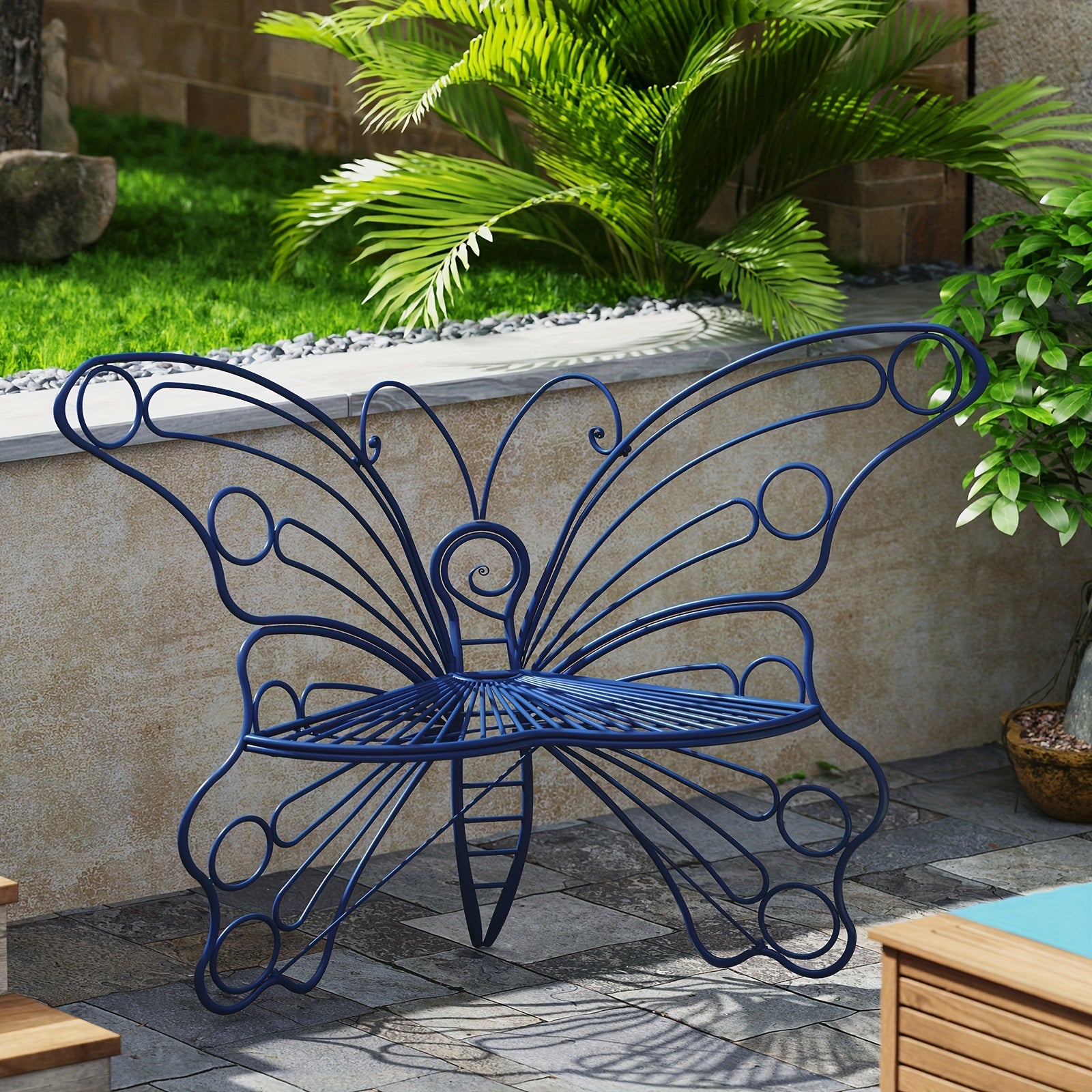 50 Inches Outdoor Bench, Garden Bench with Sturdy Iron Metal Frame, Pretty Butterfly Bench Front Porch Bench for Porch, Lawn, Garden, Yard, Outdoor Bench with Storage, Bench for Garden, Outdoor Furniture, Garden Bench Outdoor