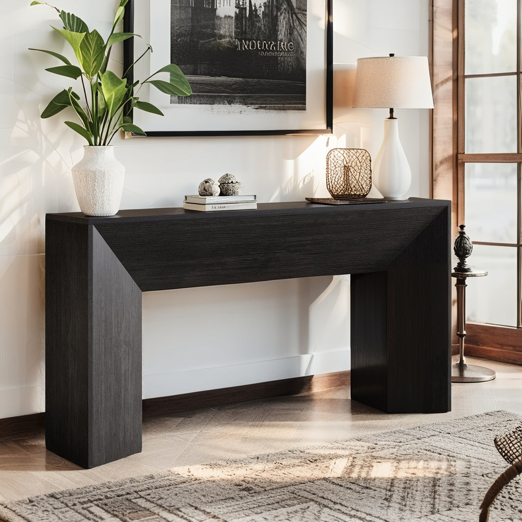 63-Inch Wooden Sofa Table, Console Table, Entryway Table, Hallway Display Stand, Classic Style, Engineered Wood Top, MDF Frame, No Assembly Required, 27" Height, Multi-Functional, for Living Room, Bedroom, Office, Entryway, L