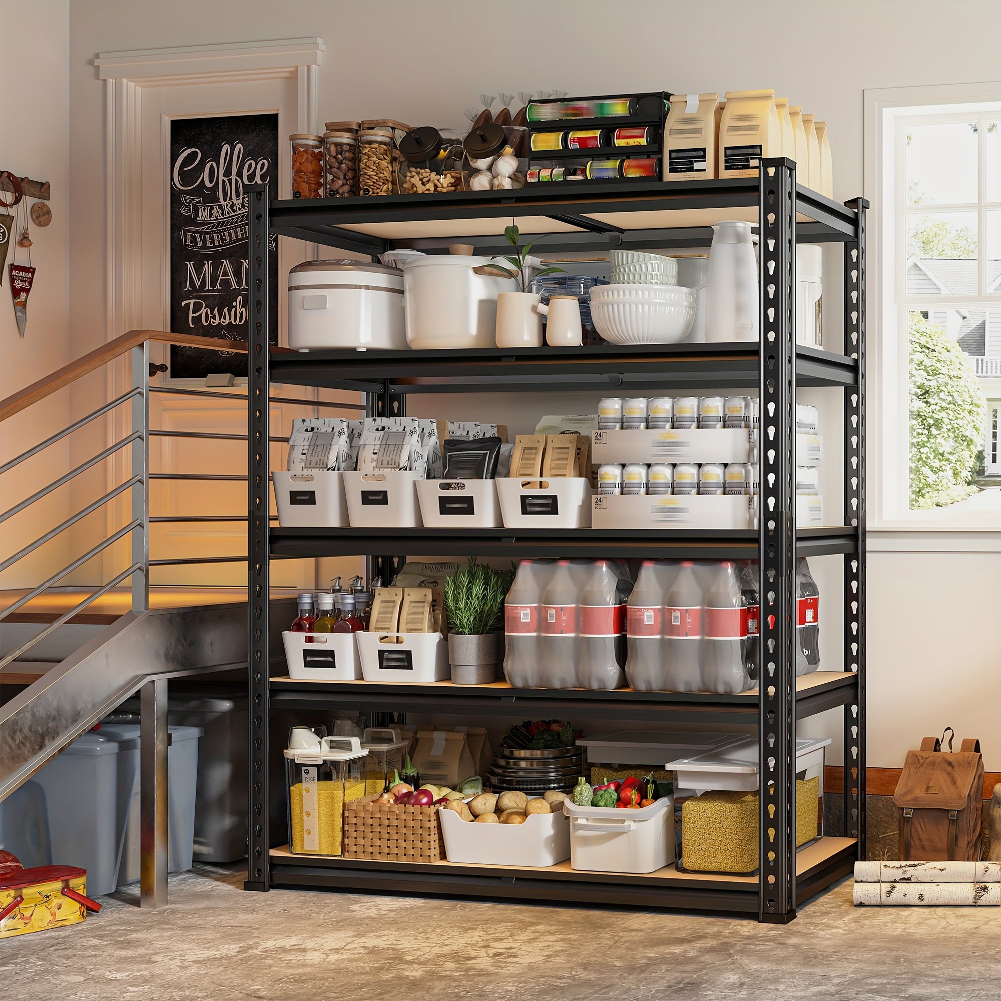 2070LBS Storage Shelves 5 Tier Garage Shelving Heavy Duty Adjustable Garage Shelves, Utility Rack Shelf, Galvanized Steel Shelving Units For Storage Warehouse Pantry Closet, 35.51"W X 11.89"D X72"H, Black