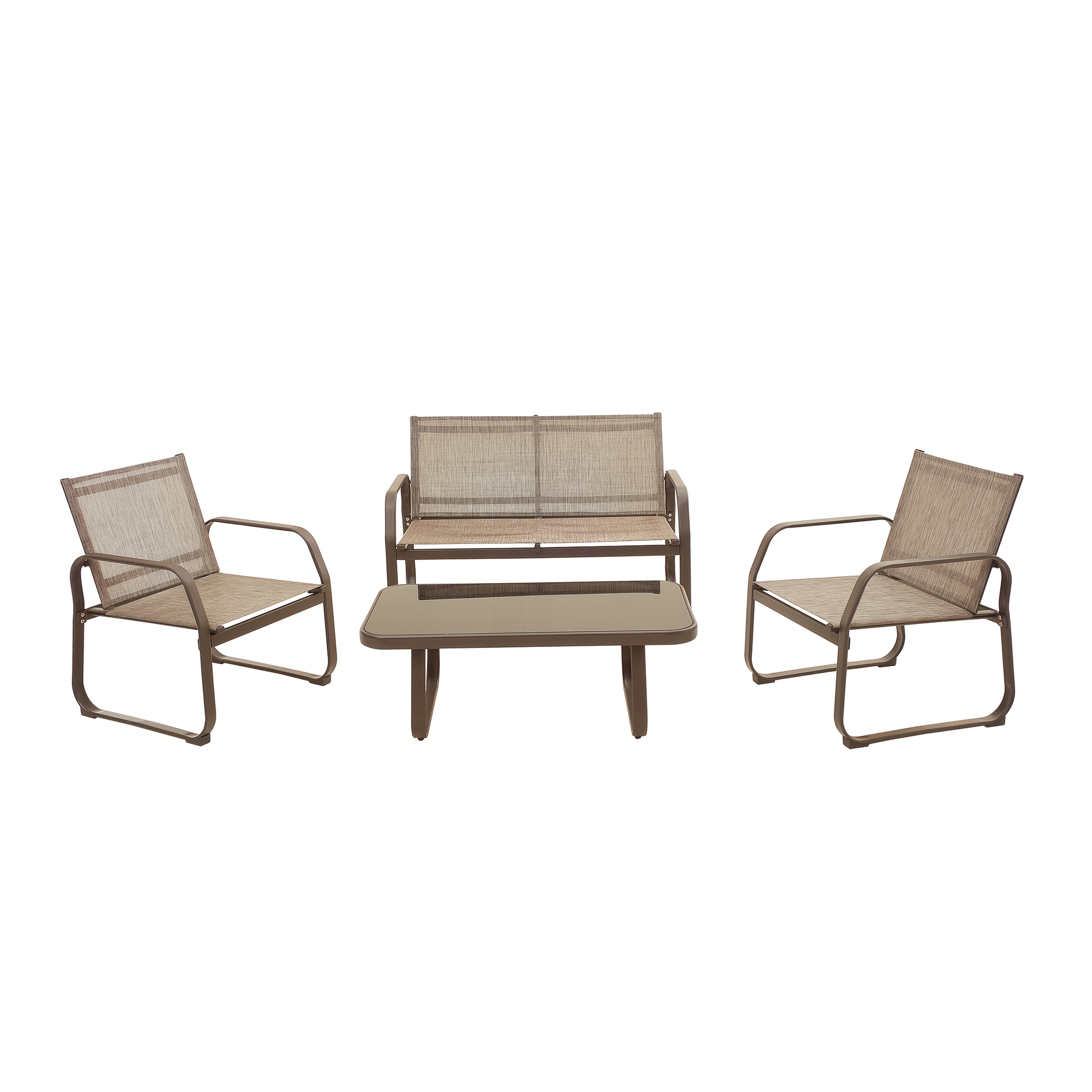 4pcs Patio Furniture Outdoor Bistro Conversation Set With Tempered Glass Coffee Table & Loveseat For Poolside, Porch, Lawn