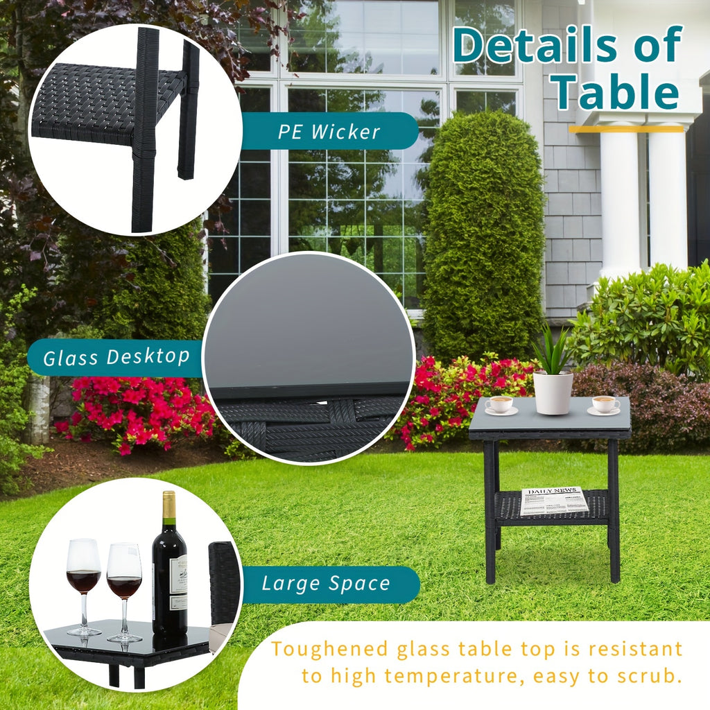 3-Piece PE Rattan Wicker Patio Furniture Set with Handrail - Sturdy Steel Bracket, Comfortable Cushions, and Coffee Table for Outdoor Relaxation in Yard, Balcony, Poolside, and Garden