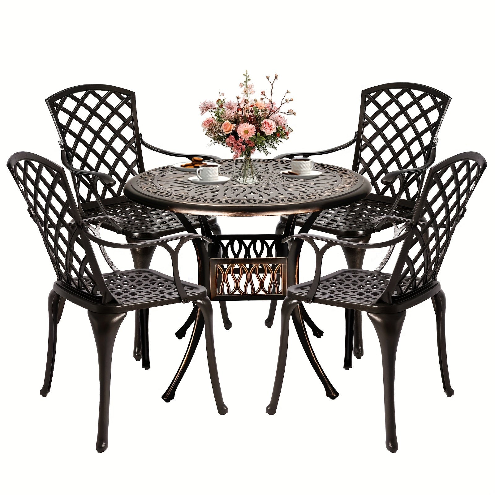 5 Piece Outdoor Patio Dining Set Cast Aluminum Patio Furniture Set Conversation Set For Backyard Garden Deck Poolside