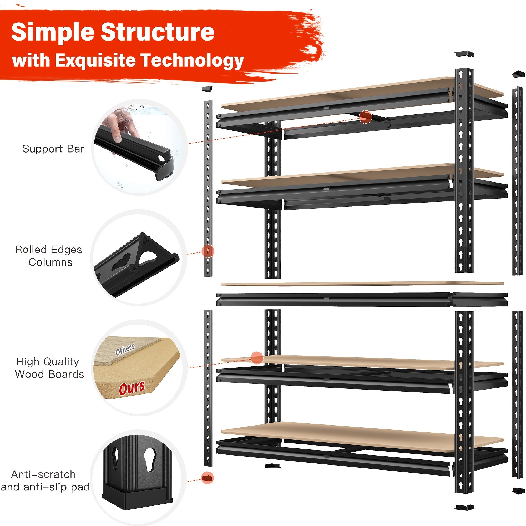 2020LBS Storage Shelves 5 Tier Garage Shelving Heavy Duty Adjustable Garage Shelves, Utility Rack Shelf, Galvanized Steel Shelving Units For Storage Warehouse Pantry Closet, 35.5" W X 11.9" D X 72" H, Black