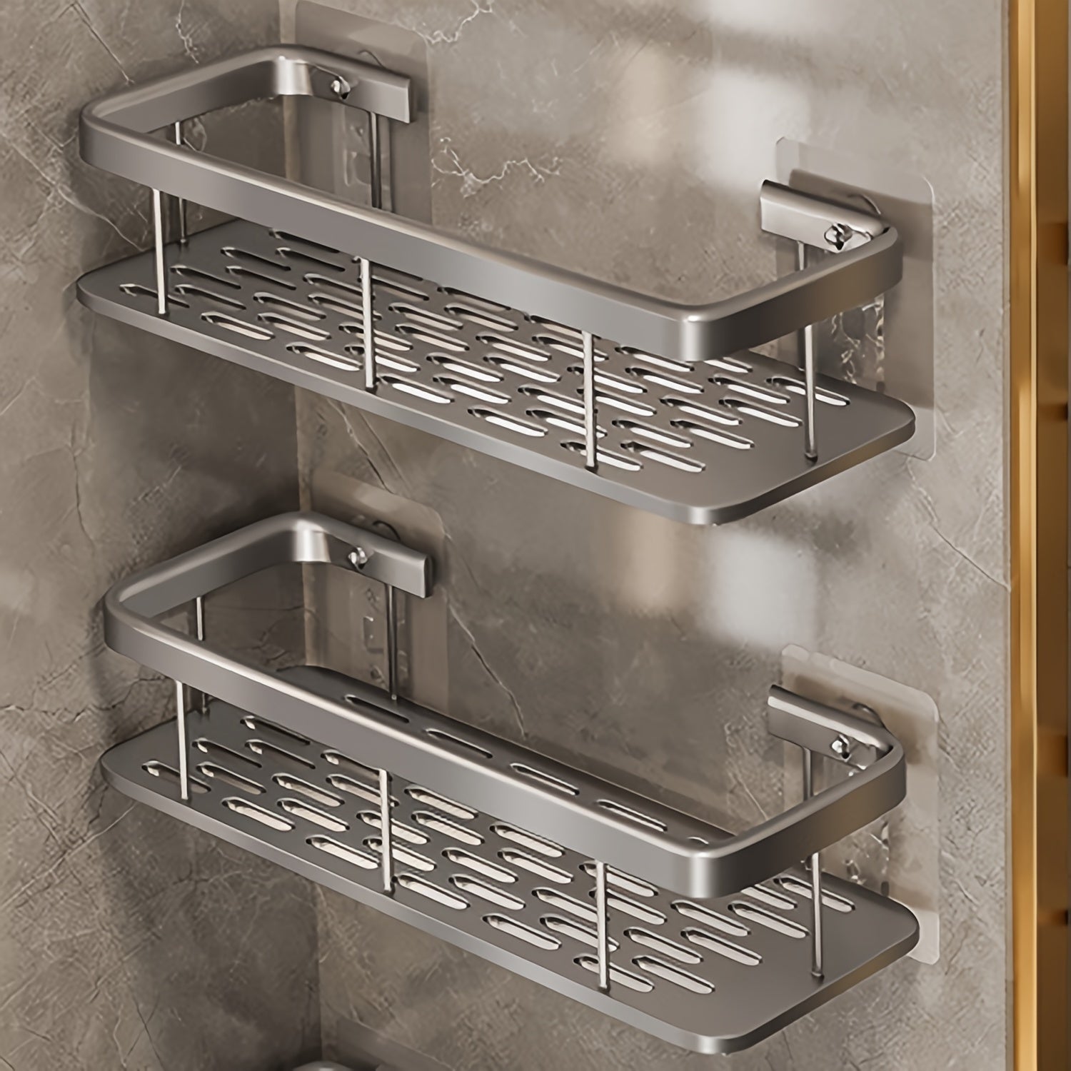 2pcs Stainless Steel Shower Caddy Racks - Rust-Resistant Wall-Mounted Bathroom Organizer with 2-Tier Shelves, Space-Saving Corner Storage for Shower & Bathtub Accessories (Black), Shower Caddies