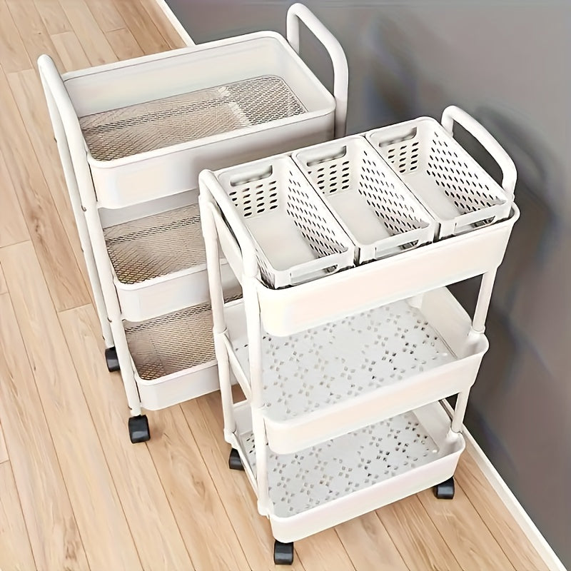 3-Tier Cart with Wheels - Versatile Storage Organizer for Kitchen, Bathroom, Bedroom | Sliding Shelves, Floor Stand, Storage Racks, Shower Caddies