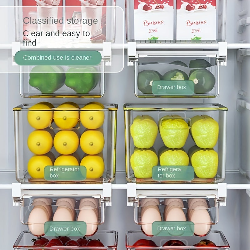1pc Refrigerator Hanging Storage Drawer - Transparent, Food-Safe Plastic Organizer for Fruits & Vegetables, Kitchen Accessory
