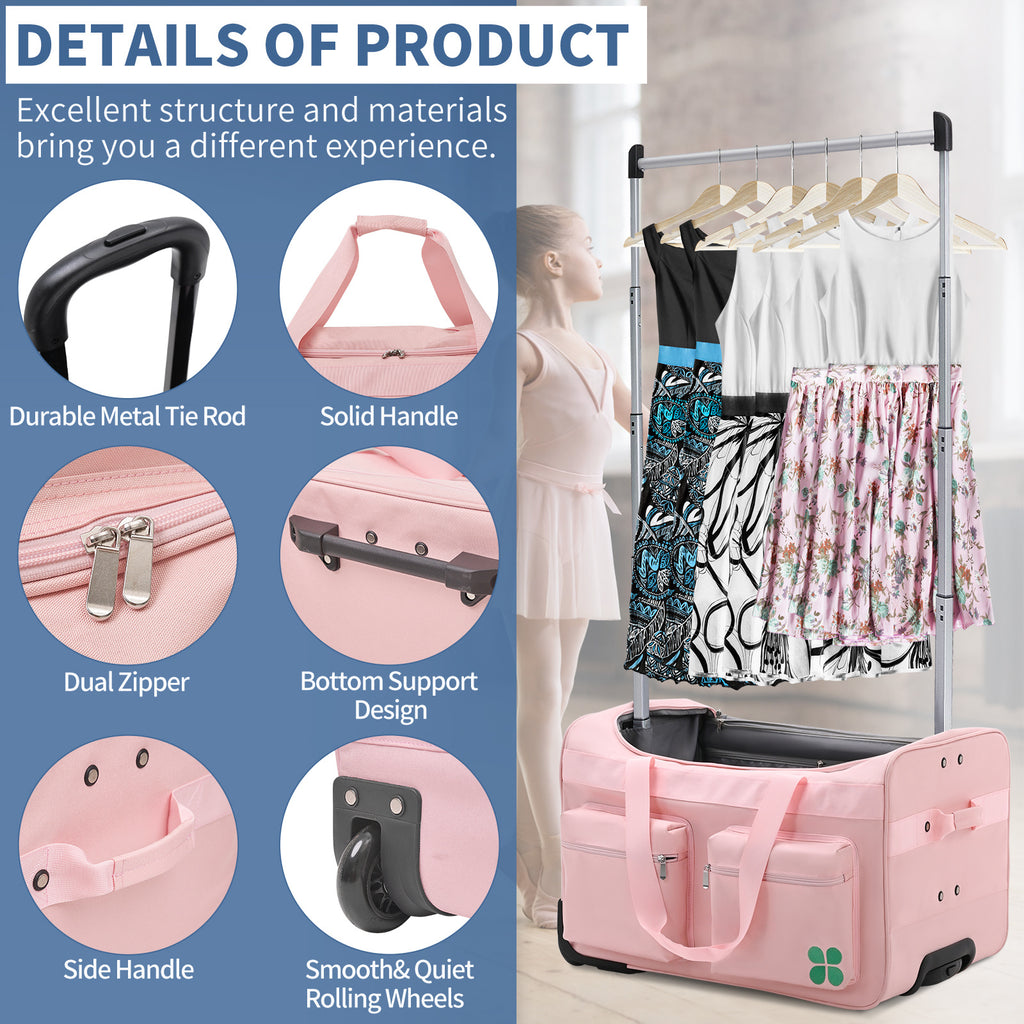 Dance Bag With Garment Rack, 27 Inch Dance Competition Bag Garment Duffel Bag For Competition Events, Travel, Recital Events, Rolling Garment Bag Travel Dance Bag for Girls Boys