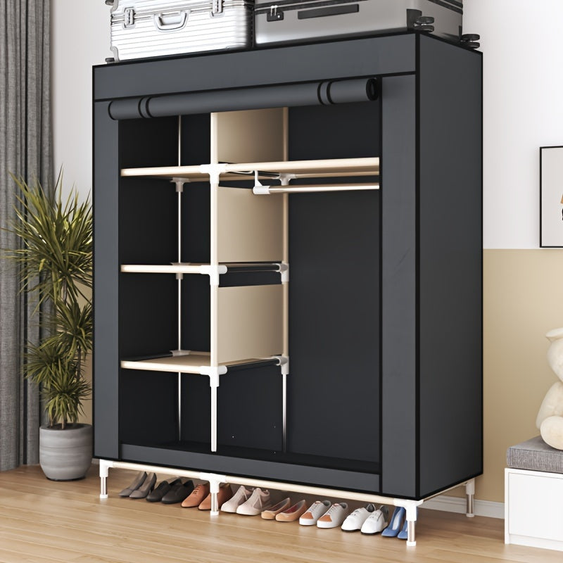 1pc Portable Wardrobe Closet, Large Wardrobe With Non-Woven Fabric Cover, Freestanding Garment Organizer, Suitable For Bedroom & Living Room, Ideal Home Supplies