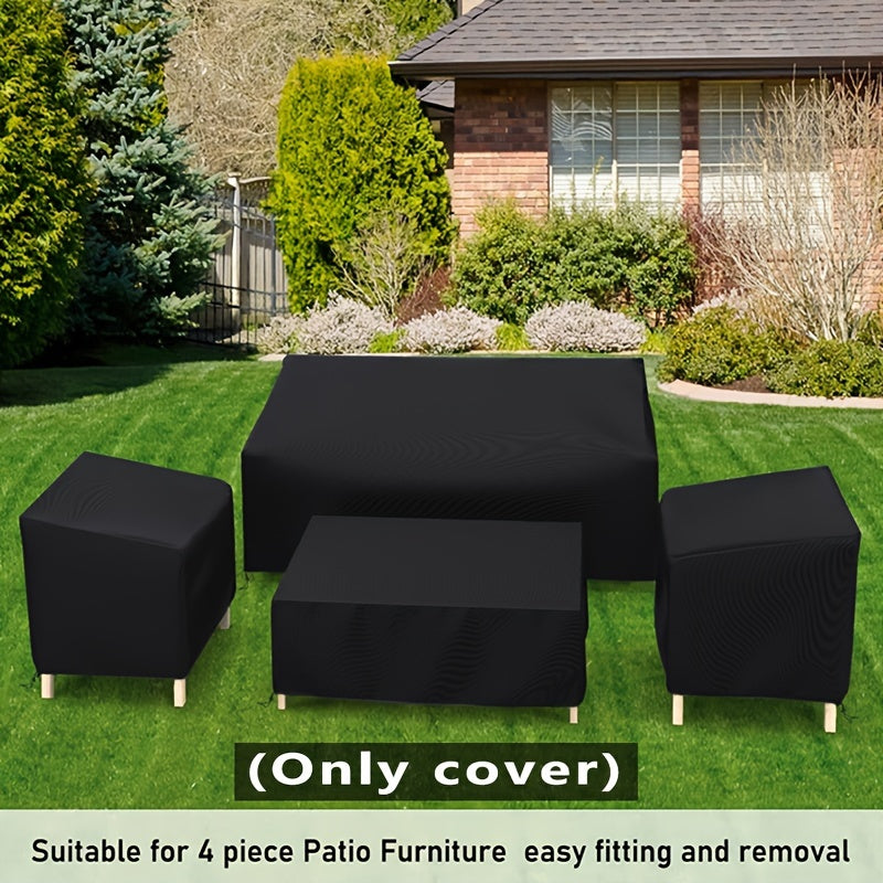 4pcs/set Patio Furniture Cover, 210D Heavy-duty Waterproof Outdoor Furniture Cover, 1 Sofa Cover, 2 Chair Covers, Windproof Coffee Table Cover With Adjustable Drawstring, Suitable For Living Room, Courtyard, Balcony And Terra