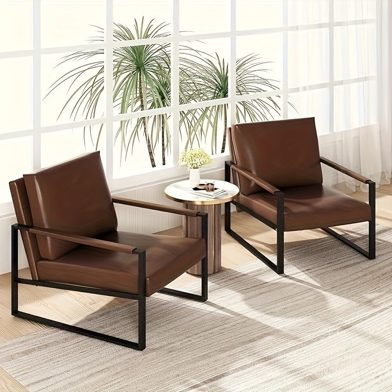 DKLGG Mid-Century Modern Accent Armchair, Classic Single Sofa Chair with Frame Metal and Extra-Large Ergonomic Cushion, Leather Accent Chairs Anti-Scratch Foot Mats for Living Room, Brown