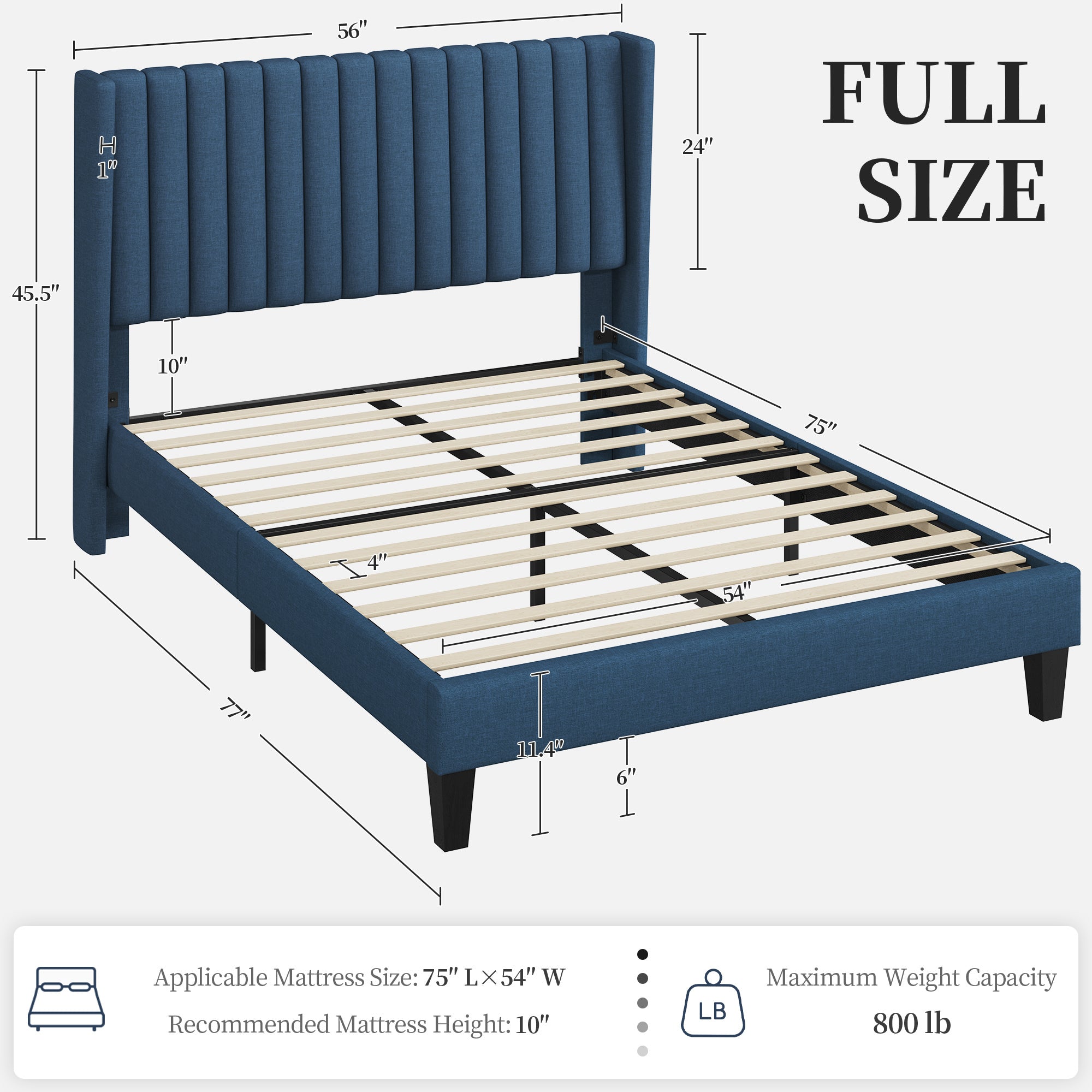 Costoffs Upholstered Bed Frame Full/Queen/King Size, Winged Headboard, Non-Slip, Noiseless, Wooden Slats, Bedroom Furniture, Easy Setup, No Box Spring Required, Installation Guide Included