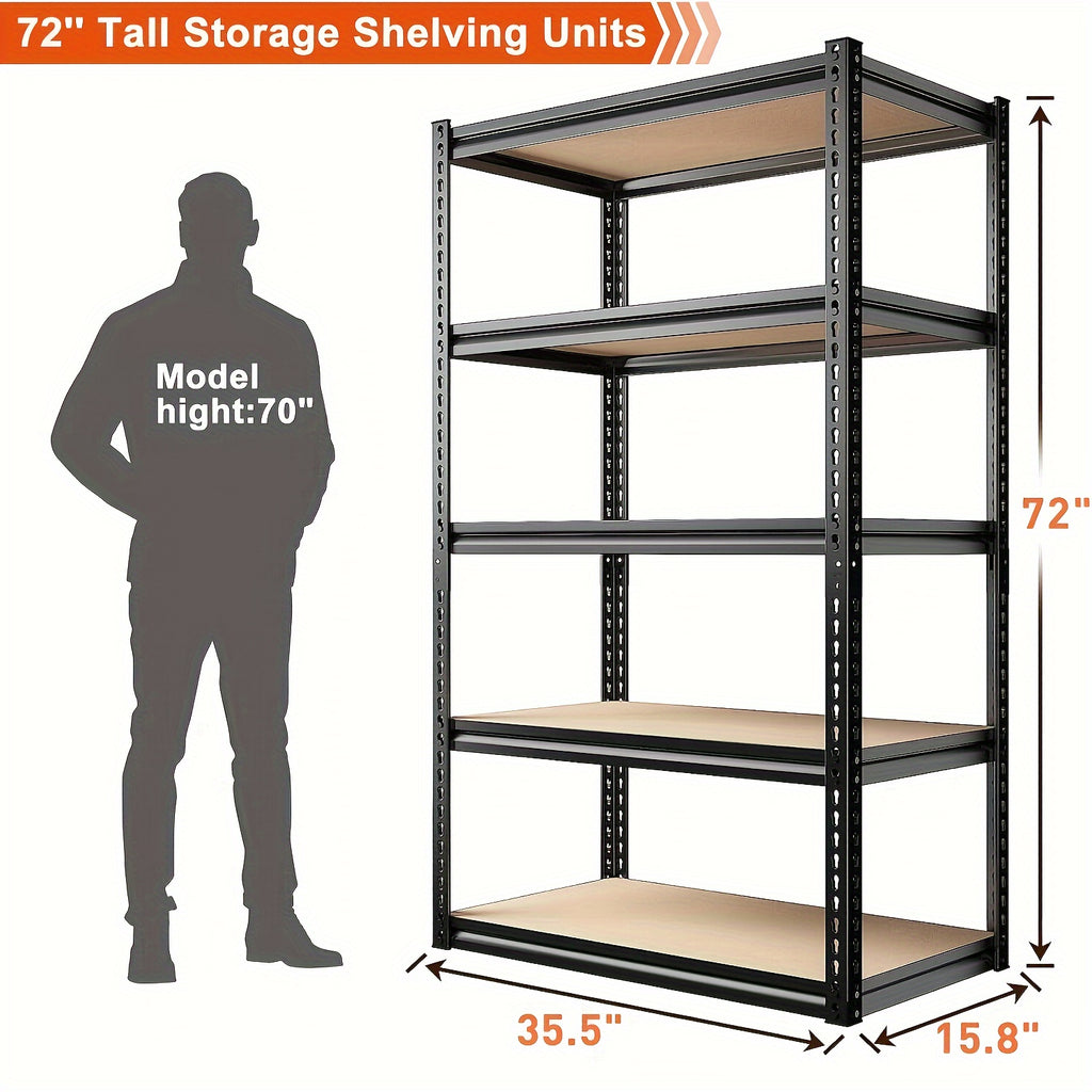 2000LBS Garage Shelving 72''H Storage Shelves Heavy Duty Shelving 5 Tier Metal Shelves For Garage Shelves 35.5"W X72"H X 15.8"D, Adjustable Shelving Unit For Basement Pantry Utility Rack Shelf