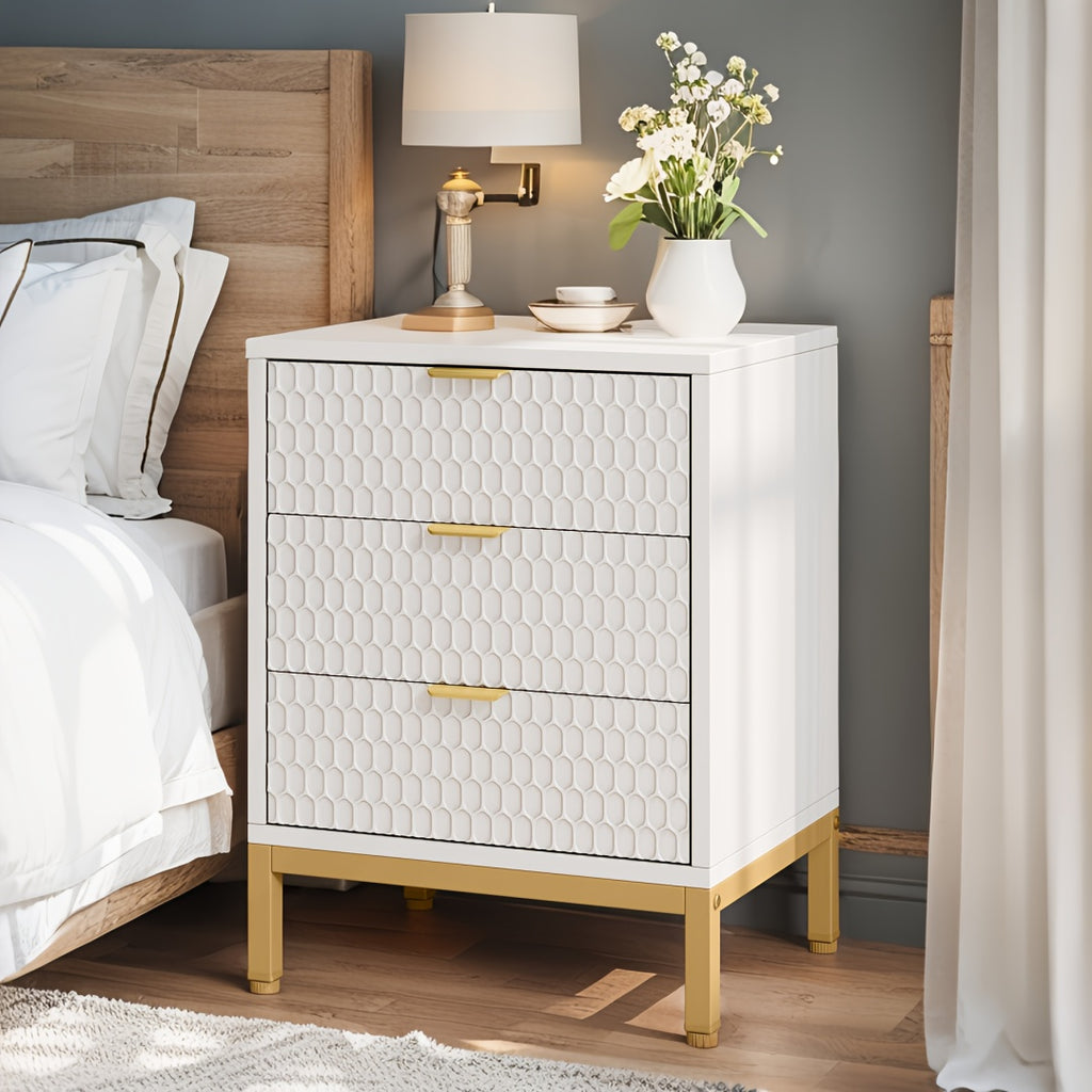 25.8" White Wooden 3-Drawer Nightstand - Modern Bedside Table With Storage, Tall End Table For Bedroom, Minimalist Dresser With Smooth Gliding Drawers, Contemporary Bedroom Furniture With Sturdy Wooden Frame (1pc)