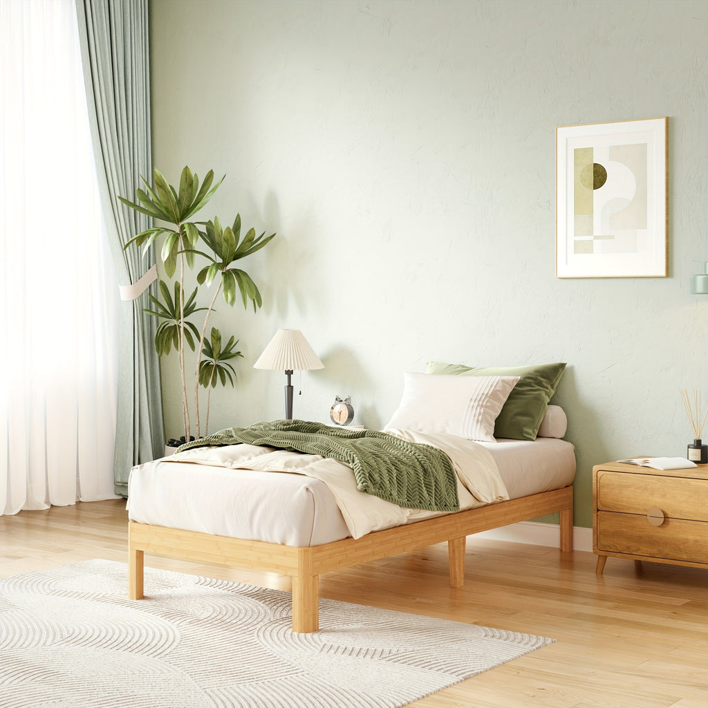 COMASACH Heavy Duty Bamboo & Metal Platform Bed Frame - 14 Inch High No Box Spring Required, Rustic Modern Design with Underbed Storage, Noiseless Sturdy Construction, High-Quality Aseptic Bamboo & Metal, Easy Assembly Bed Ba