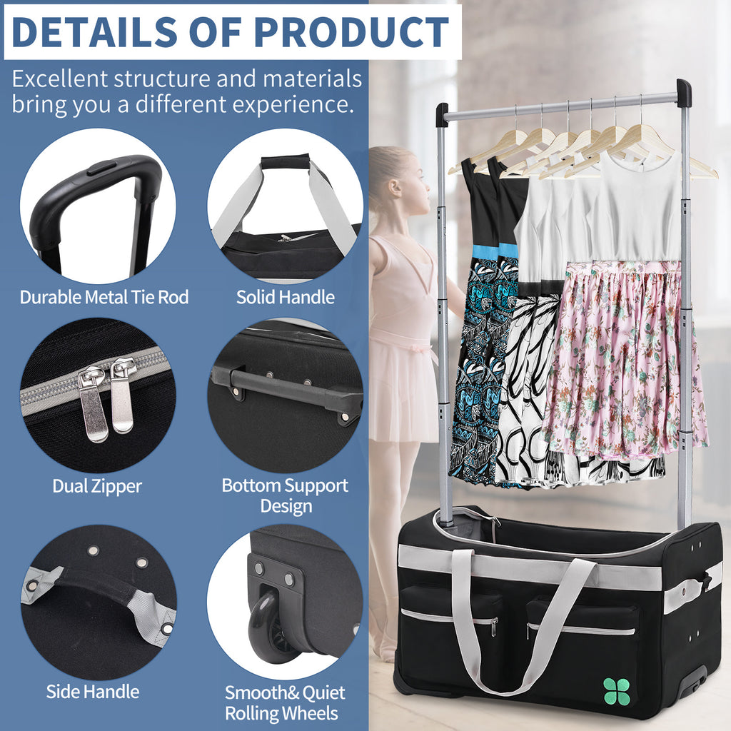 Dance Bag With Garment Rack, 27 Inch Dance Competition Bag Garment Duffel Bag For Competition Events, Travel, Recital Events, Rolling Garment Bag Travel Dance Bag for Girls Boys
