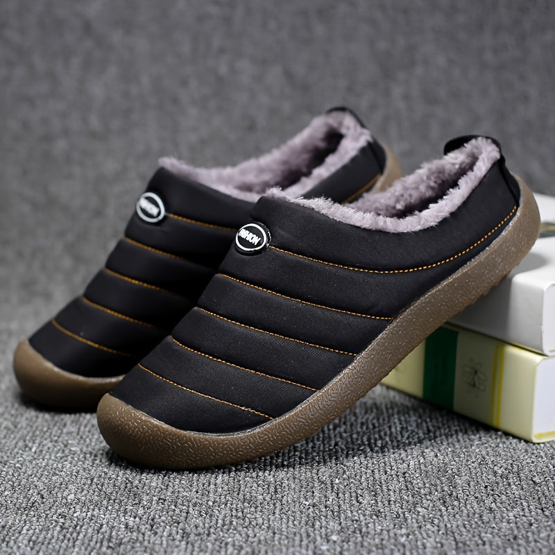 Cozy Fleece-Lined Slippers for Fall & Winter - Soft, Warm Fabric House Shoes with Non-Slip Rubber Sole, Striped Design, Perfect for Indoor & Outdoor Activities, House Slippers