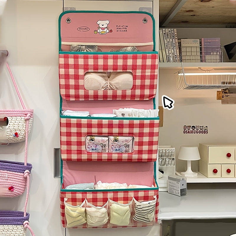 3-Tier Hanging Storage Box - Linen Basket with Pockets, 7 Large Capacity Pockets, Student Bedside Storage Bag, Door Cabinet Hanging Bag, Used to Store Dormitory Essentials