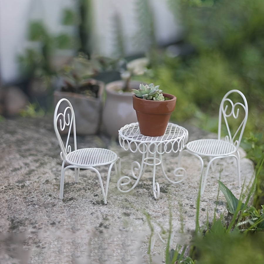 Charming Mini Iron Garden Set - Rustic Table & Chair with Succulent Planter, Perfect for Outdoor Decor and Thanksgiving Outdoor Patio Furniture Outdoor Garden Decor