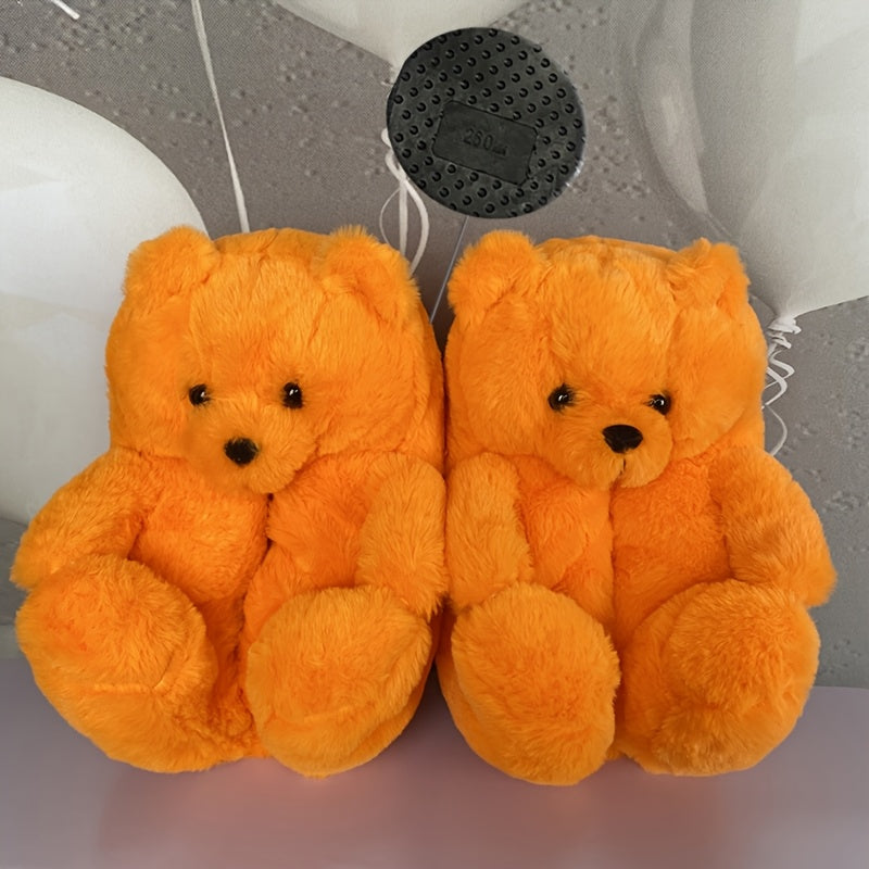 Cozy Women's Plush Slippers with Waterproof Soles - Cute Bear Design, Soft Microfiber, Indoor/Outdoor Comfort Footwear, Available in Multiple Colors, House Slippers