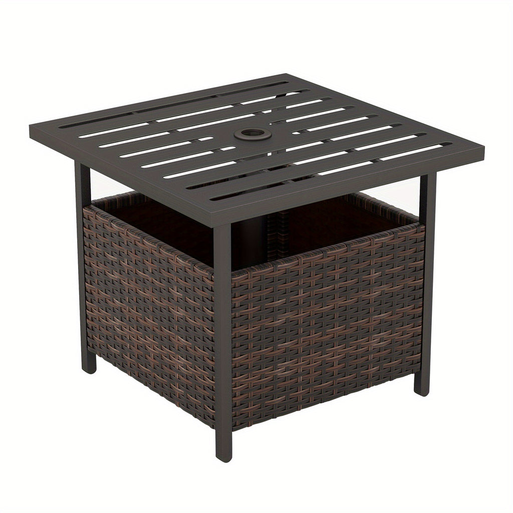 22" LIFEZEAL Outdoor Umbrella Stand Table - Rattan Wicker Side Table with Metal Frame, Built-in 1.57" Hole for Secure Umbrella Placement, Ideal for Patio, Garden, Poolside, Yard - Mix Gray, Patio Furniture | Decorative Outdoo