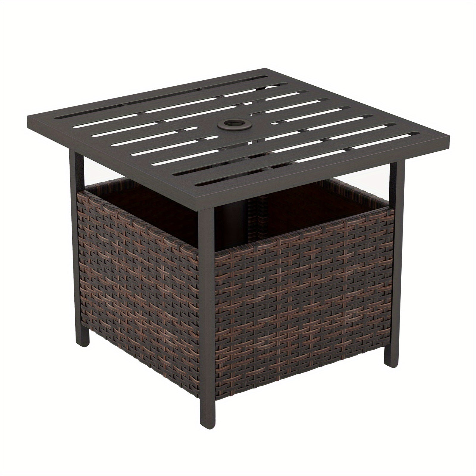 22" LIFEZEAL Outdoor Umbrella Stand Table - Rattan Wicker Side Table with Metal Frame, Built-in 1.57" Hole for Secure Umbrella Placement, Ideal for Patio, Garden, Poolside, Yard - Mix Gray, Patio Furniture | Decorative Outdoo