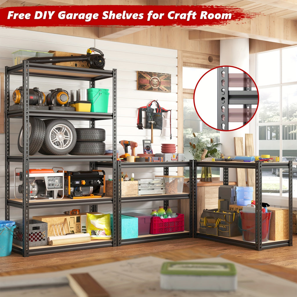 2020LBS Storage Shelves 5 Tier Garage Shelving Heavy Duty Adjustable Garage Shelves, Utility Rack Shelf, Galvanized Steel Shelving Units For Storage Warehouse Pantry Closet, 35.5" W X 11.9" D X 72" H, Black