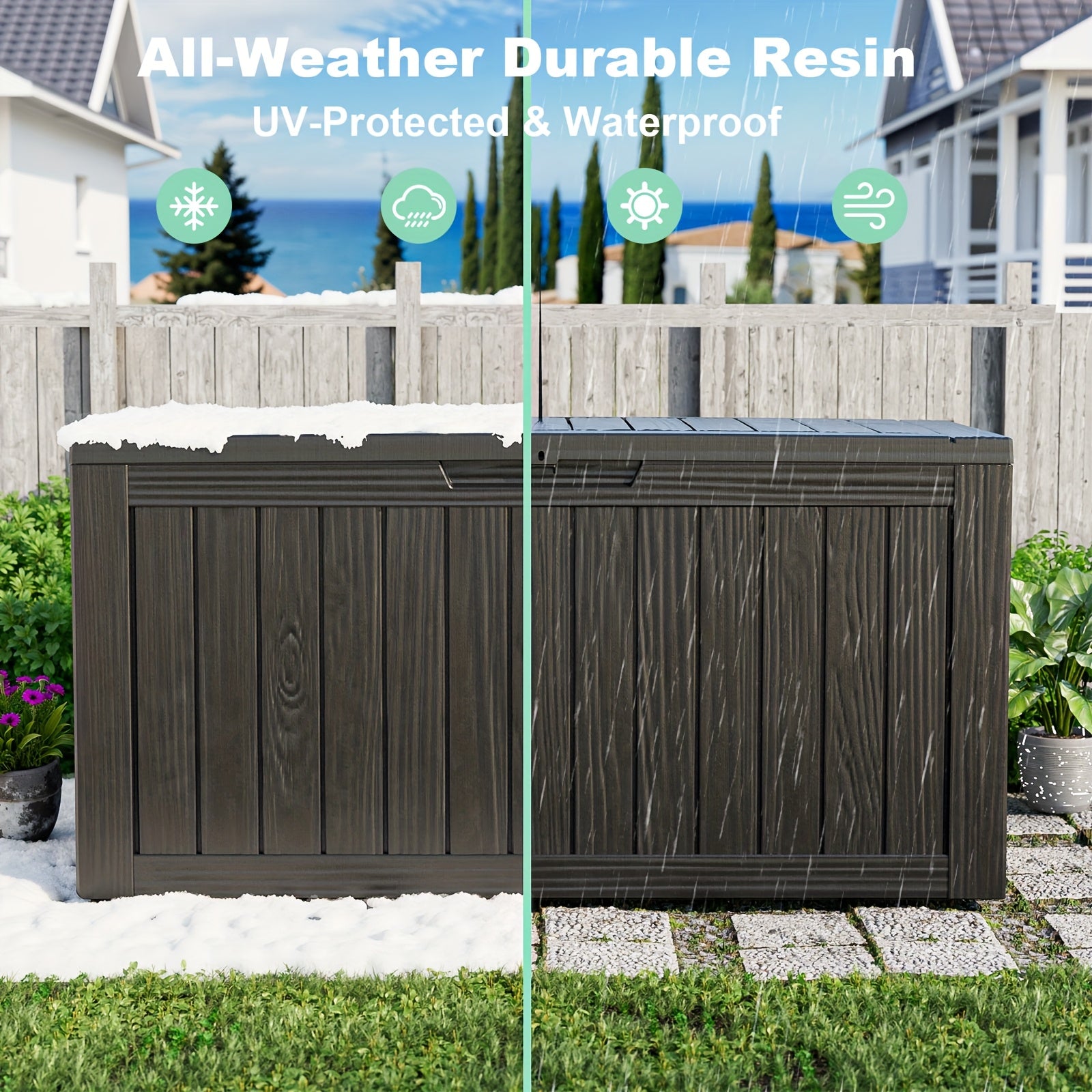 75Gallon Deck Box Outdoor Storage Box, Weatherproof And UV Resistant, Resin Package Delivery And Storage Box With Lockable Lid For Patio Furniture Cushions, Pool Accessories, Garden Tools, Valentines Decorations For Valentine