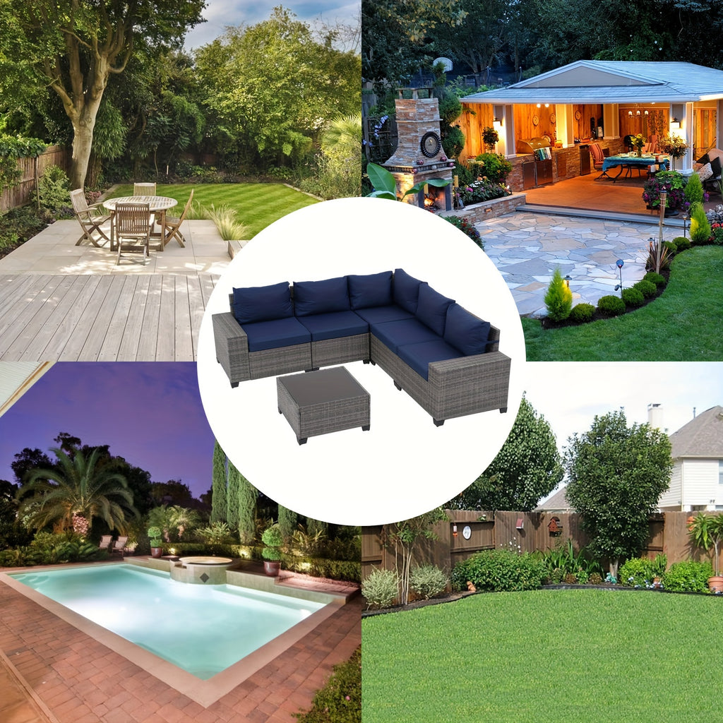 6-Piece Outdoor Patio Furniture Set: Wicker Sofa with Coffee Table, Powder-Coated Frame & Handwoven PE Rattan for All-Weather Durability, Ideal for Family Reunions