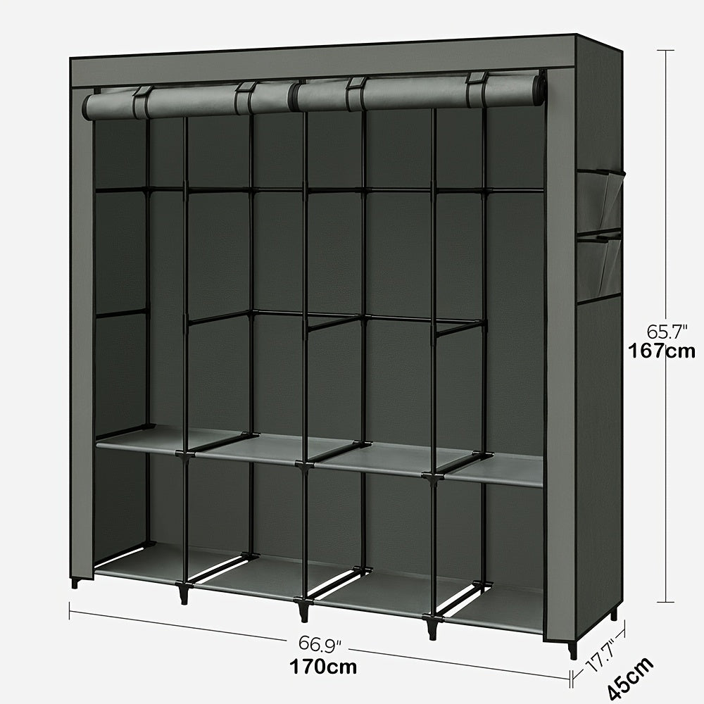 1pc SONGMICS Portable Wardrobe Closet Organizer with Cover, 4 Hanging Rods and Shelves, 4 Side Pockets, Metal Material, Lacquered Finish, Large Capacity for Bedroom, Living Room, Clothes Organizer Storage, SONGMICS