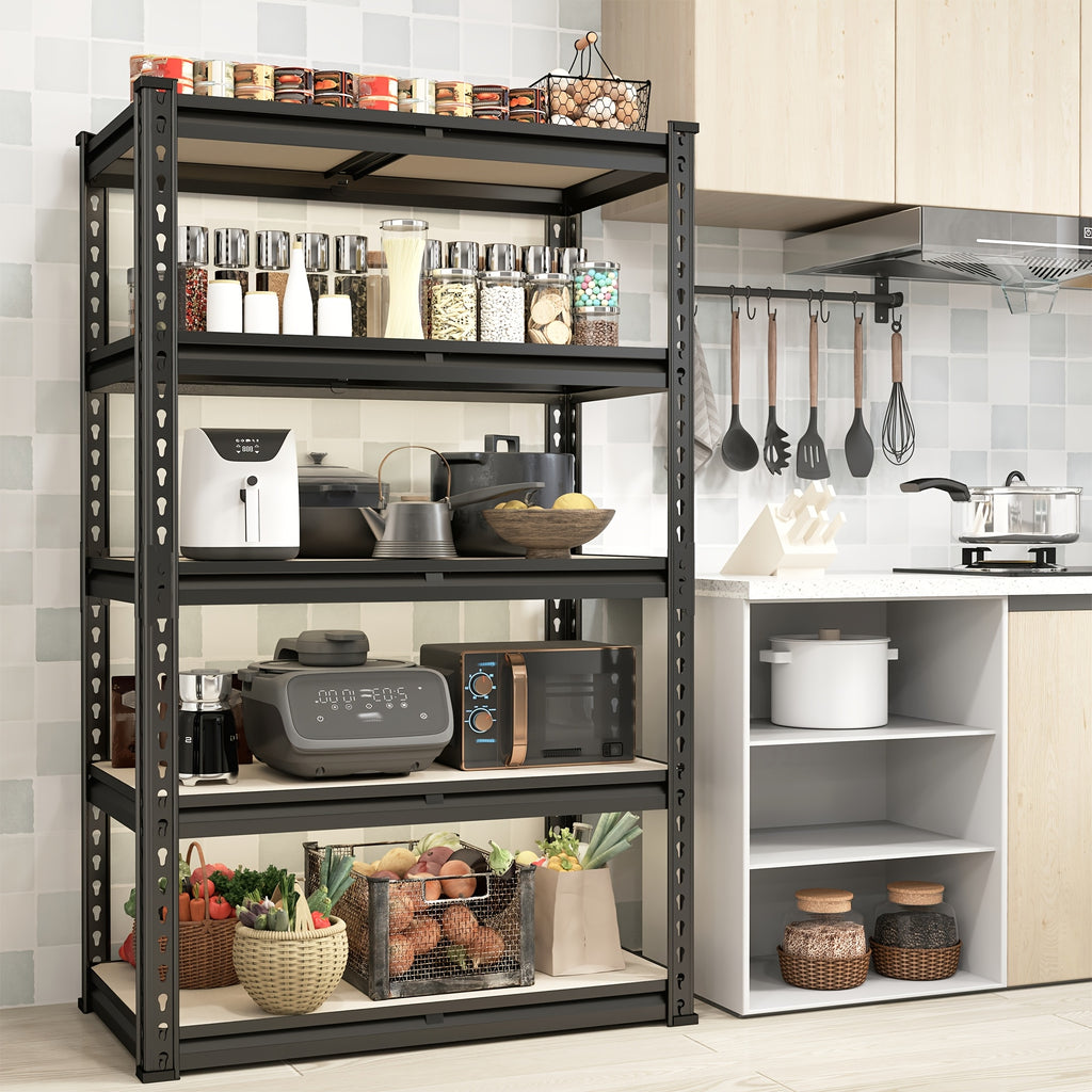 2000LBS Storage Shelves 5 Tier Garage Shelving Heavy Duty, Adjustable Metal Shelving Unit, Garage Shelves for Basement, Warehouse, Pantry, 72.5" H X 35.55" W X 16" D, Black, 60"H×28"W ×12"D, Available In Two Sizes, The Prac