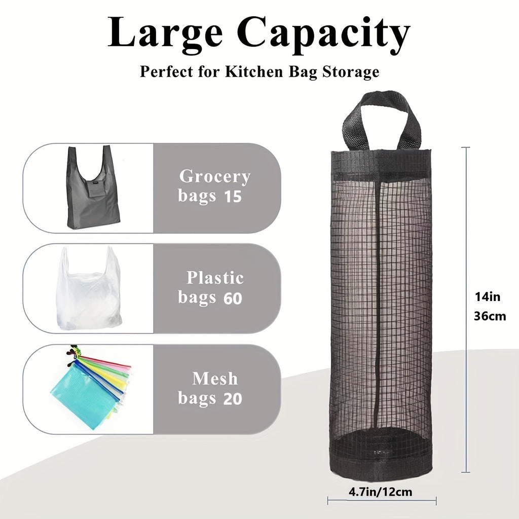 1pc Foldable Mesh Grocery Bag Holder, Breathable Plastic Bag Dispenser, Kitchen Garbage Bag Organizer with Hanging Storage