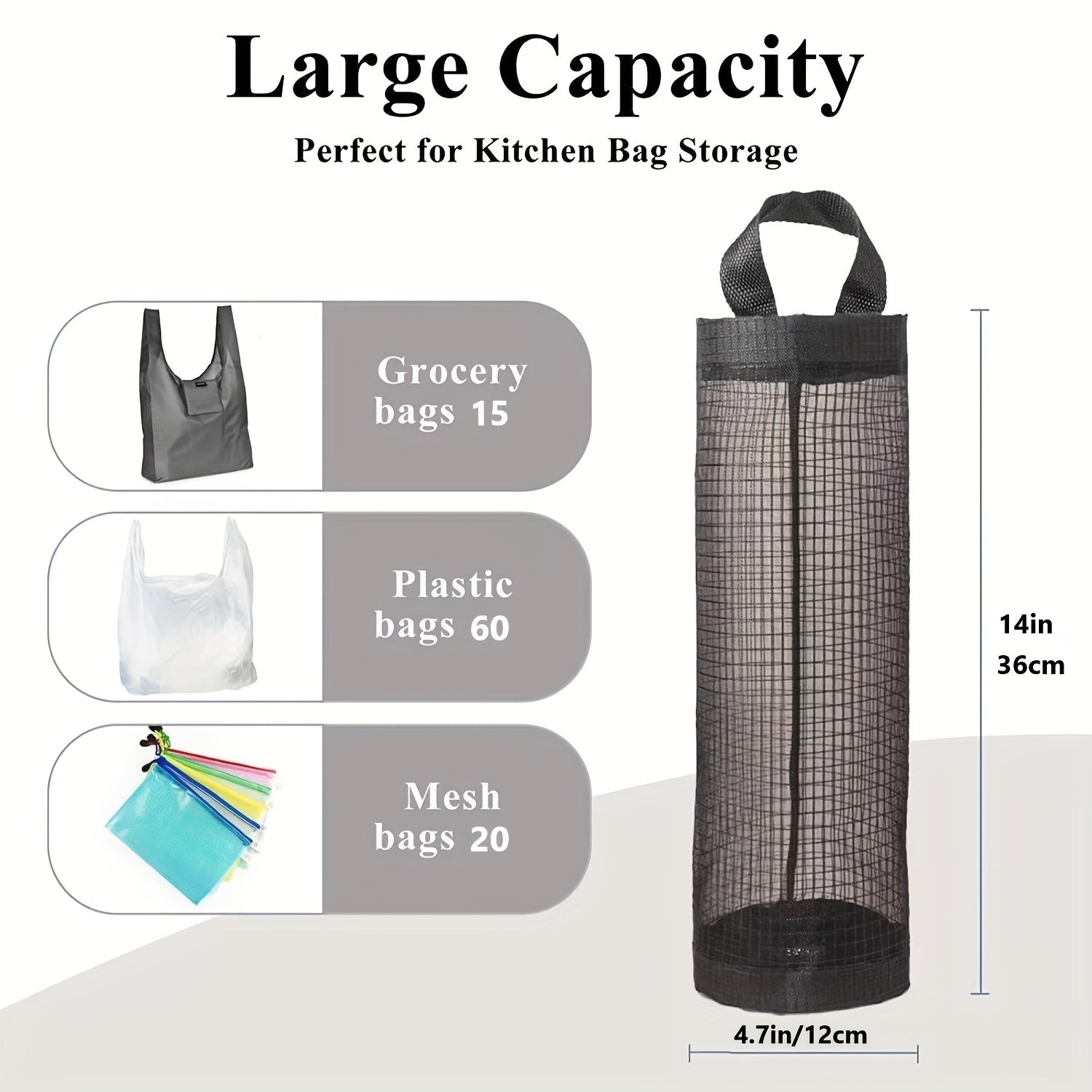 1pc Foldable Mesh Grocery Bag Holder, Breathable Plastic Bag Dispenser, Kitchen Garbage Bag Organizer with Hanging Storage